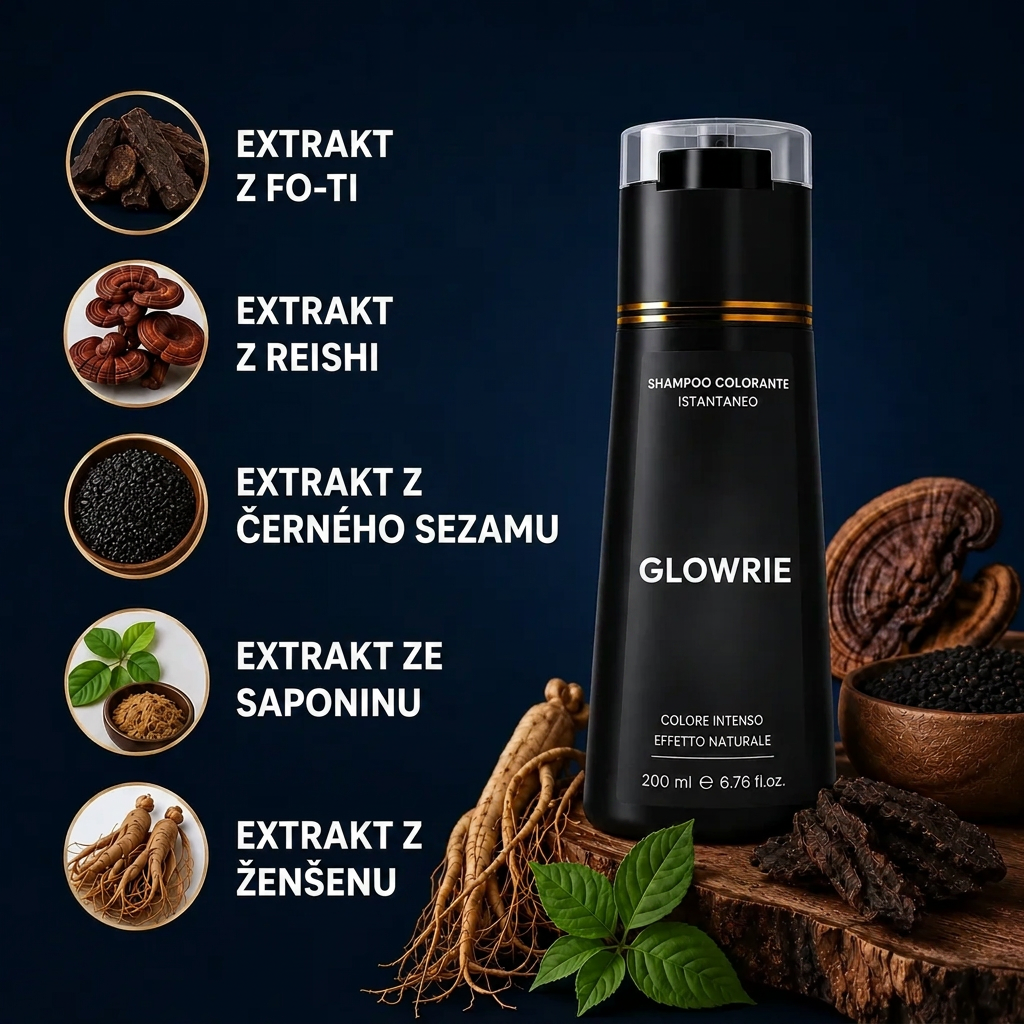 Okamžitý barvicí šampon na zakrytí šedivých vlasů za 10 minut, bez námahy GLOWRIE