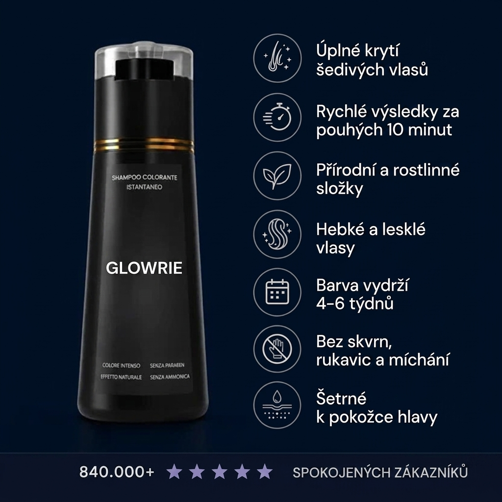 Okamžitý barvicí šampon na zakrytí šedivých vlasů za 10 minut, bez námahy GLOWRIE