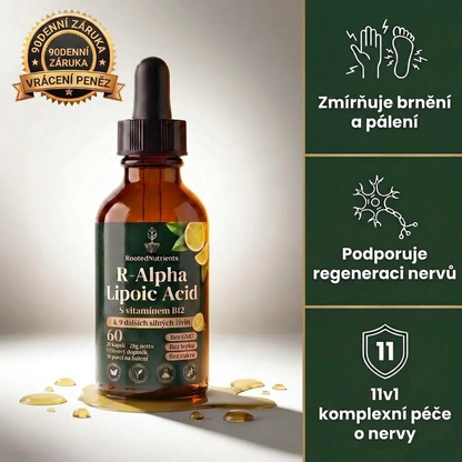 Glowrie 11 v 1 – kapky na podporu nervového systému — kyselina R-alfa-lipoová s vitamínem B12 GLOWRIE