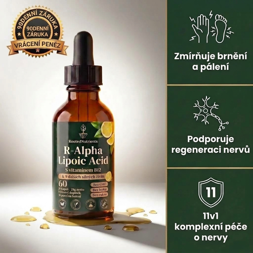 Glowrie 11 v 1 – kapky na podporu nervového systému — kyselina R-alfa-lipoová s vitamínem B12 GLOWRIE