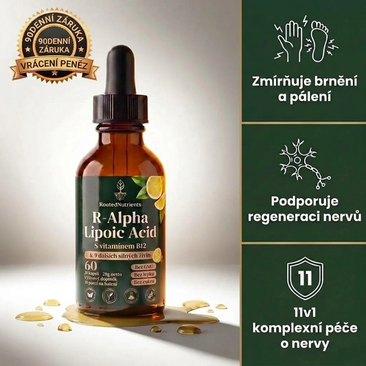 Glowrie 11 v 1 – kapky na podporu nervového systému — kyselina R-alfa-lipoová s vitamínem B12 GLOWRIE