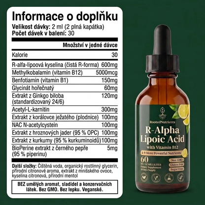 Glowrie 11 v 1 – kapky na podporu nervového systému — kyselina R-alfa-lipoová s vitamínem B12 GLOWRIE